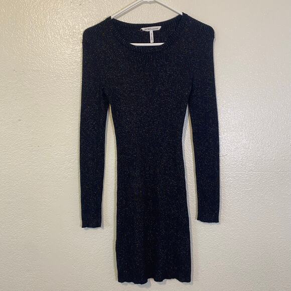 BCBGeneration Black Rib-Knit Sparkle Metallic Fitted Sweater Dress Size Small - Picture 2 of 5